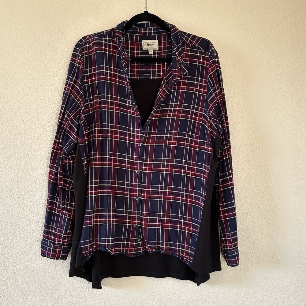 Bass Blue Burgundy Plaid Button UP Women Size XXL